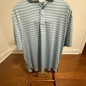 RLX Ralph Lauren Light Blue Striped Polo Shirt with Independence logo